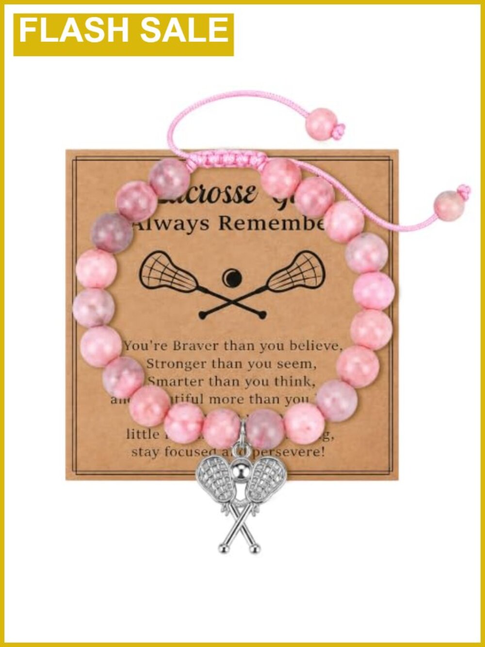 Girls Lacrosse Beaded Stretch Bracelet Link Charm Adjustable